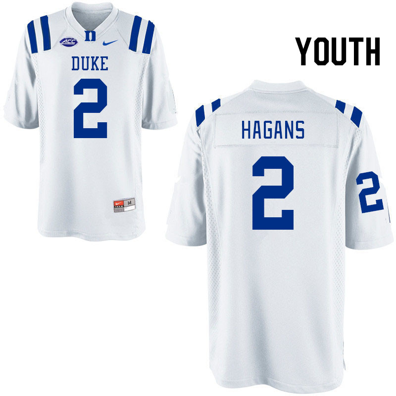 Youth #2 Sahmir Hagans Duke Blue Devils College Football Jerseys Stitched Sale-White - Click Image to Close